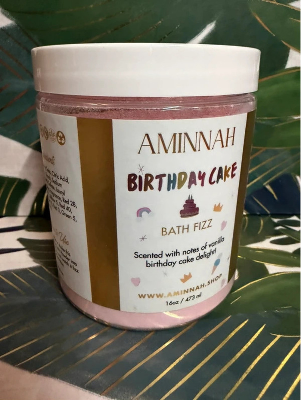 Aminnah Birthday Cake Bath Fizz 16 oz Vanilla Scented Bath Powder New